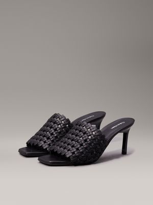 black woven heeled sandals for women calvin klein