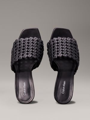 black woven heeled sandals for women calvin klein