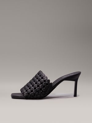 black woven heeled sandals for women calvin klein