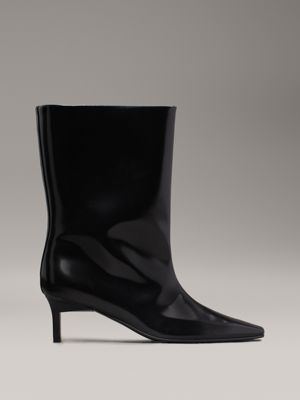 black leather square toe heeled boots for women calvin klein