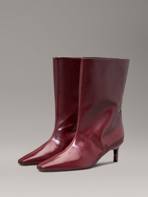 oxblood leather square toe heeled boots for women calvin klein