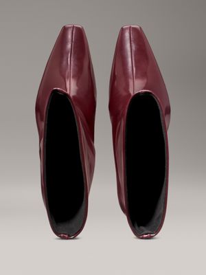 oxblood leather square toe heeled boots for women calvin klein