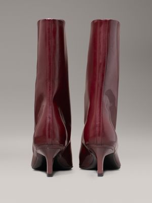 oxblood leather square toe heeled boots for women calvin klein