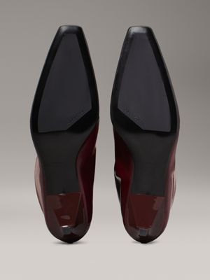 oxblood leather square toe heeled boots for women calvin klein