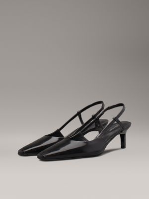 ck black leather square toe slingback pumps for women calvin klein