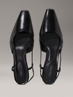 ck black leather square toe slingback pumps for women calvin klein