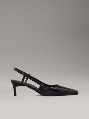 black leather square toe slingback pumps for women calvin klein