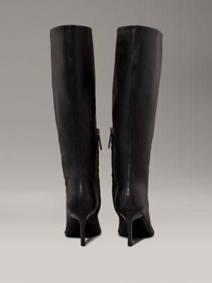 ck black leather heeled knee boots for women calvin klein