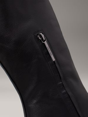 ck black leather heeled knee boots for women calvin klein