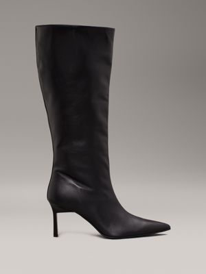 black leather heeled knee boots for women calvin klein