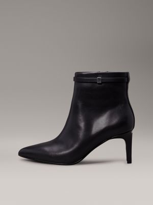 ck black leather stiletto ankle boots for women calvin klein