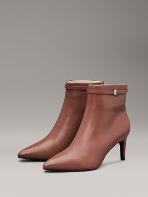 nutmeg leather stiletto ankle boots for women calvin klein