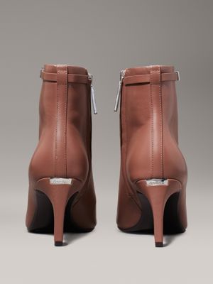 nutmeg leather stiletto ankle boots for women calvin klein