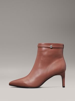 nutmeg leather stiletto ankle boots for women calvin klein