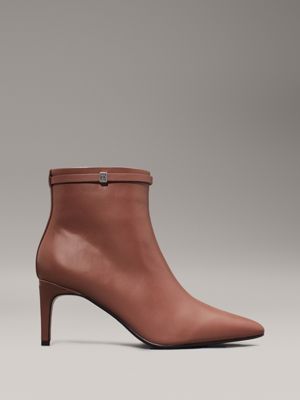 brown leather stiletto ankle boots for women calvin klein