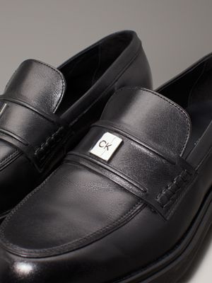 ck black leather loafers for women calvin klein