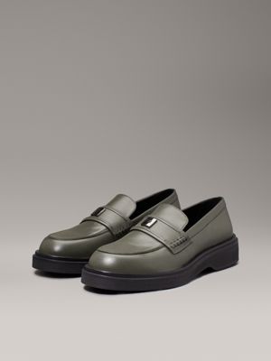 dark green leather loafers for women calvin klein