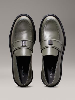 dark green leather loafers for women calvin klein