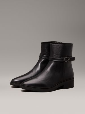 ck black leather heeled ankle boots for women calvin klein