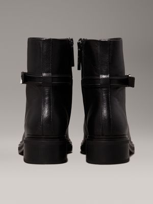 ck black leather heeled ankle boots for women calvin klein