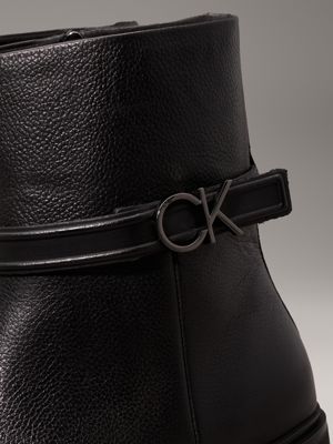 ck black leather heeled ankle boots for women calvin klein