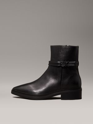 ck black leather heeled ankle boots for women calvin klein