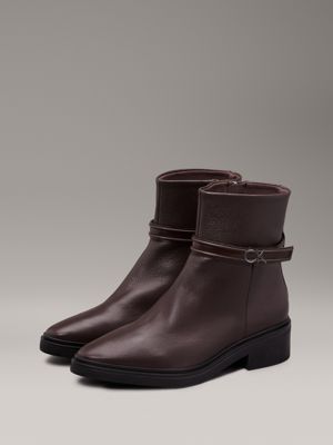 brown leather heeled ankle boots for women calvin klein