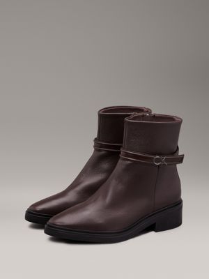 dark brown leather heeled ankle boots for women calvin klein