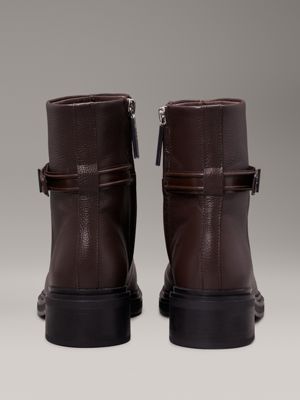 dark brown leather heeled ankle boots for women calvin klein