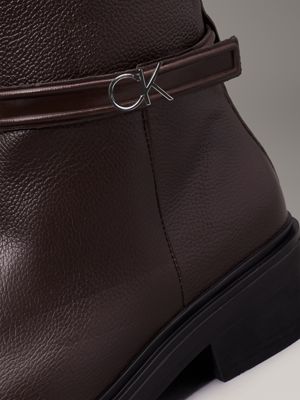 dark brown leather heeled ankle boots for women calvin klein