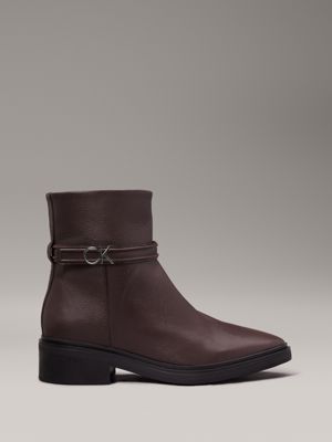 brown leather heeled ankle boots for women calvin klein