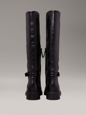 ck black leather heeled knee boots for women calvin klein