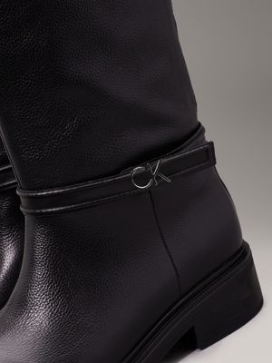 ck black leather heeled knee boots for women calvin klein