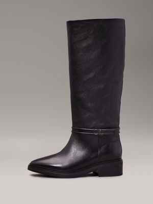 ck black leather heeled knee boots for women calvin klein