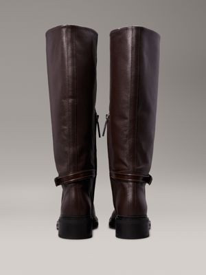 dark brown leather heeled knee boots for women calvin klein