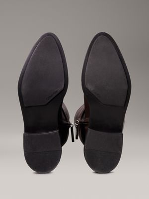 stivali al ginocchio in pelle con tacco dark brown da donne calvin klein