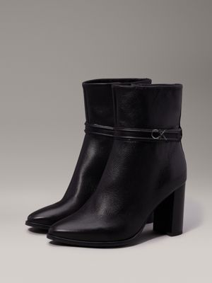 ck black leather heeled ankle boots for women calvin klein