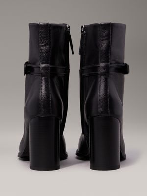 ck black leather heeled ankle boots for women calvin klein