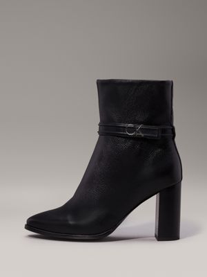 ck black leather heeled ankle boots for women calvin klein