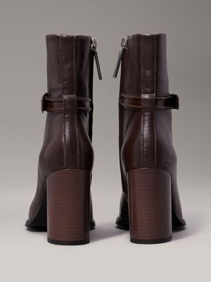 dark brown leather heeled ankle boots for women calvin klein