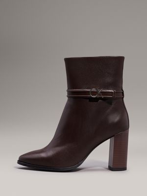 dark brown leather heeled ankle boots for women calvin klein