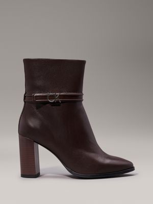 brown leather heeled ankle boots for women calvin klein