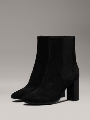 ck black suede heeled chelsea boots for women calvin klein