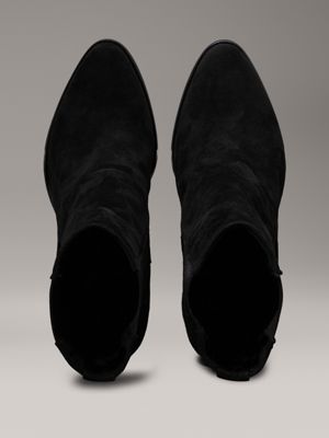 ck black suede heeled chelsea boots for women calvin klein