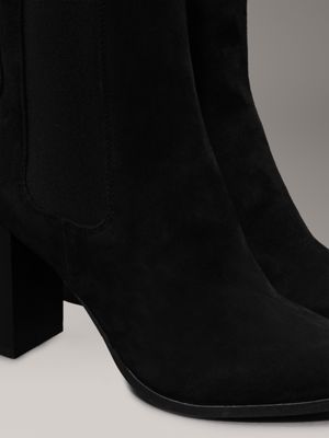 ck black suede heeled chelsea boots for women calvin klein