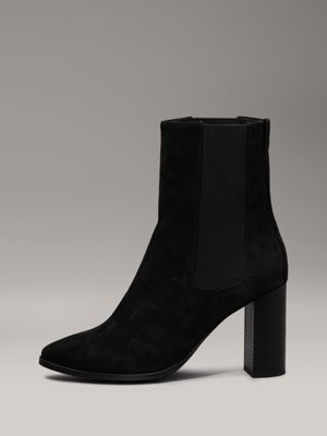 ck black suede heeled chelsea boots for women calvin klein