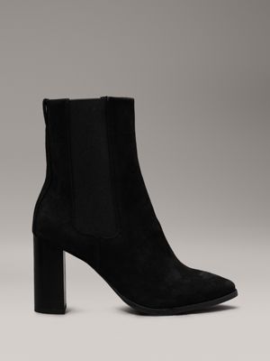 black suede heeled chelsea boots for women calvin klein