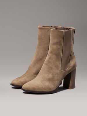 mountain trail suede heeled chelsea boots for women calvin klein