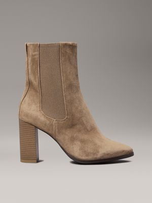 brown suede heeled chelsea boots for women calvin klein