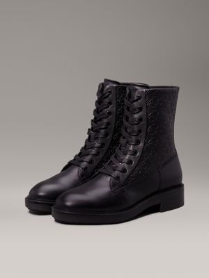 ck black leather logo boots for women calvin klein